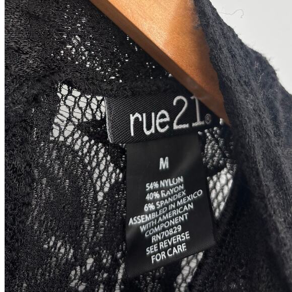 Rue 21 Black Lace Floral Mesh Stretch Faux Collar Mini Dress Size M - Picture 5 of 6